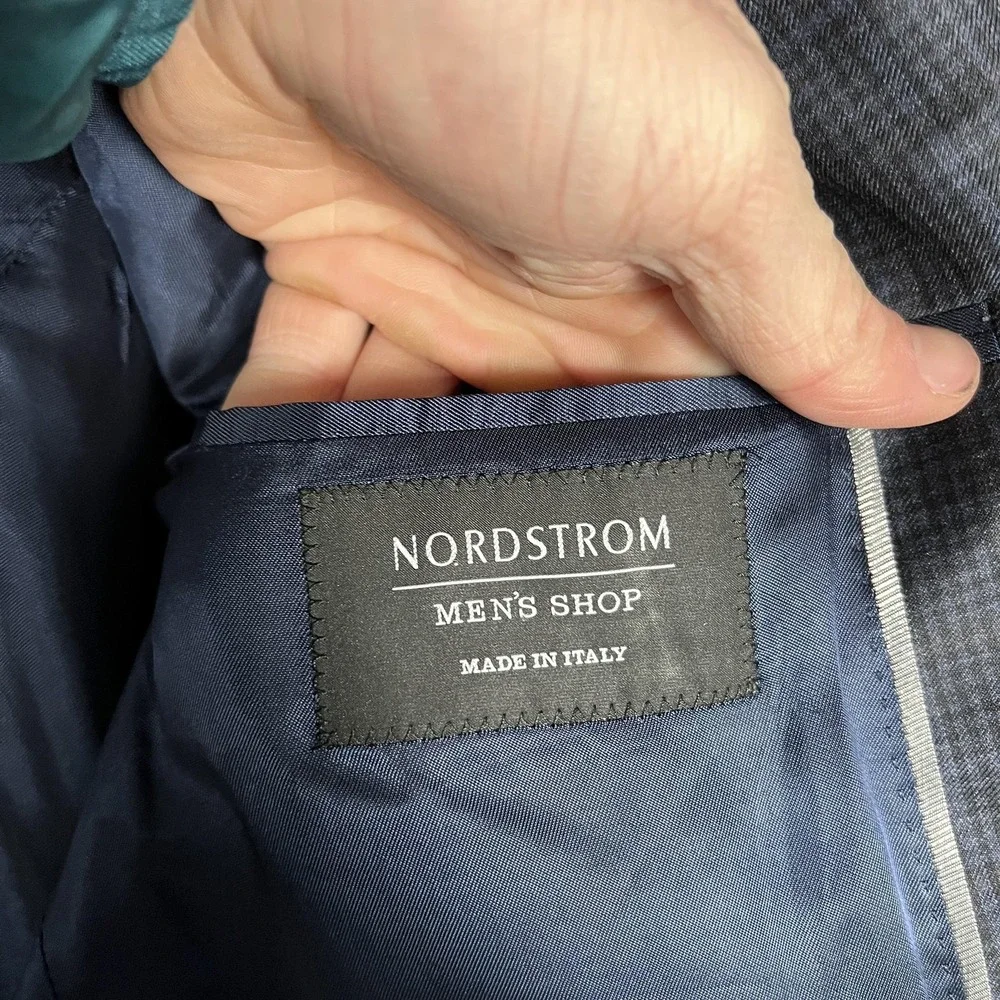 Reda Nordstrom Mens Shop Jacket Mens 44R Blue Check‎ Wool Sport Coat Made Italy